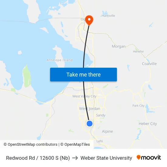 Redwood Rd / 12600 S (Nb) to Weber State University map