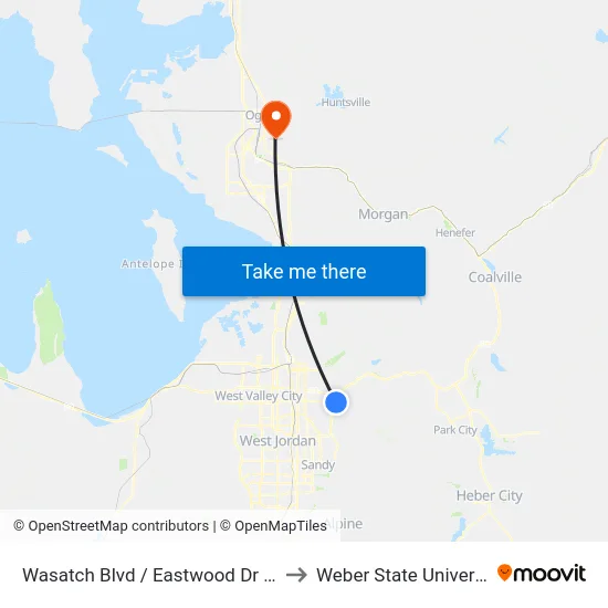 Wasatch Blvd / Eastwood Dr (Nb) to Weber State University map