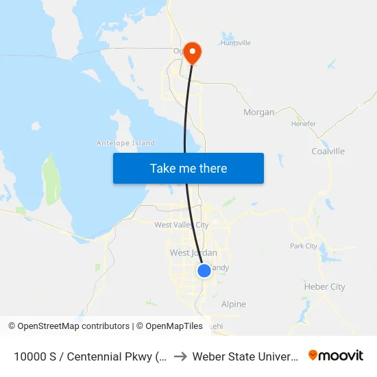 10000 S / Centennial Pkwy (Eb) to Weber State University map