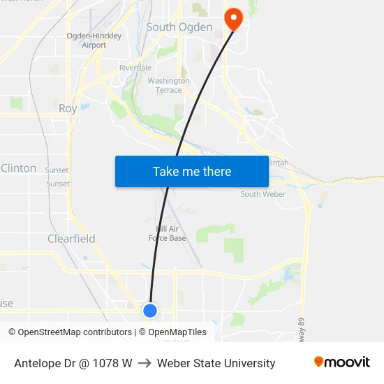 Antelope Dr @ 1078 W to Weber State University map