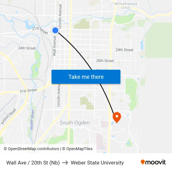 Wall Ave / 20th St (Nb) to Weber State University map