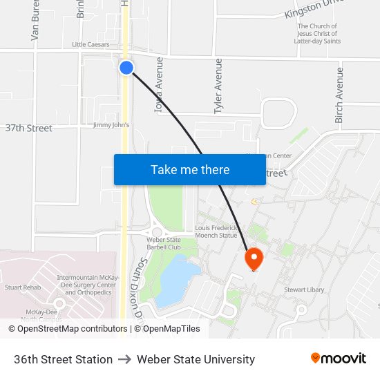 36th Street Station to Weber State University map