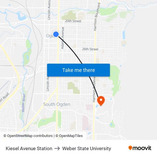 Kiesel Avenue Station to Weber State University map