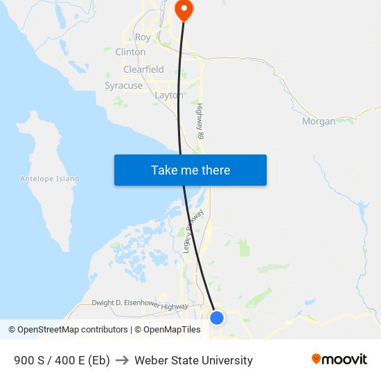 900 S / 400 E (Eb) to Weber State University map