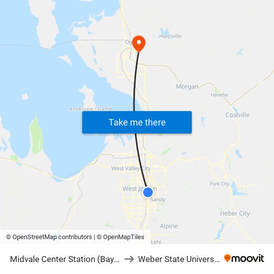 Midvale Center Station (Bay A) to Weber State University map