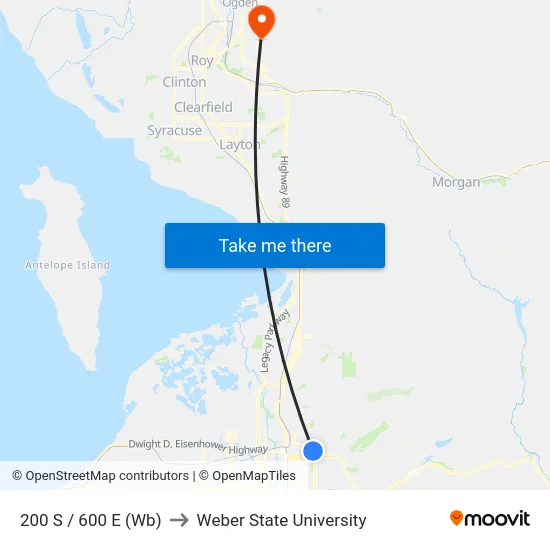 200 S / 600 E (Wb) to Weber State University map