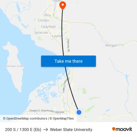 200 S / 1300 E (Eb) to Weber State University map