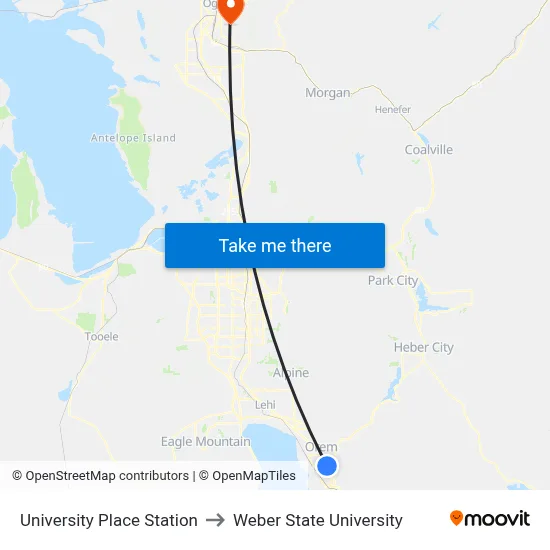 University Place Station to Weber State University map