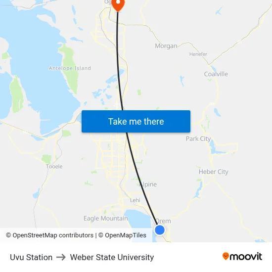 Uvu Station to Weber State University map