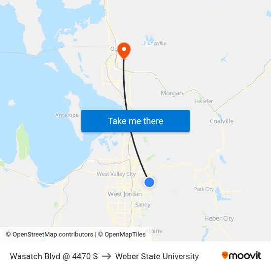 Wasatch Blvd @ 4470 S to Weber State University map
