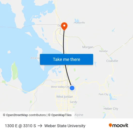 1300 E @ 3310 S to Weber State University map