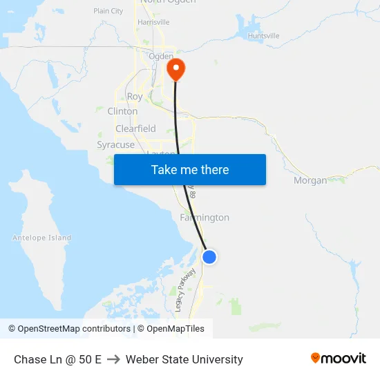 Chase Ln @ 50 E to Weber State University map