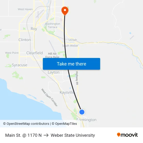 Main St. @ 1170 N to Weber State University map