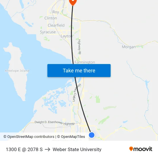1300 E @ 2078 S to Weber State University map