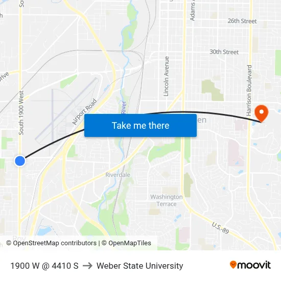 1900 W @ 4410 S to Weber State University map