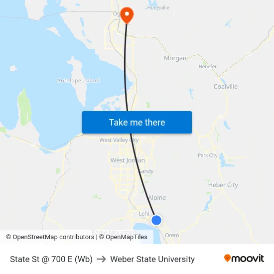 State St @ 700 E (Wb) to Weber State University map