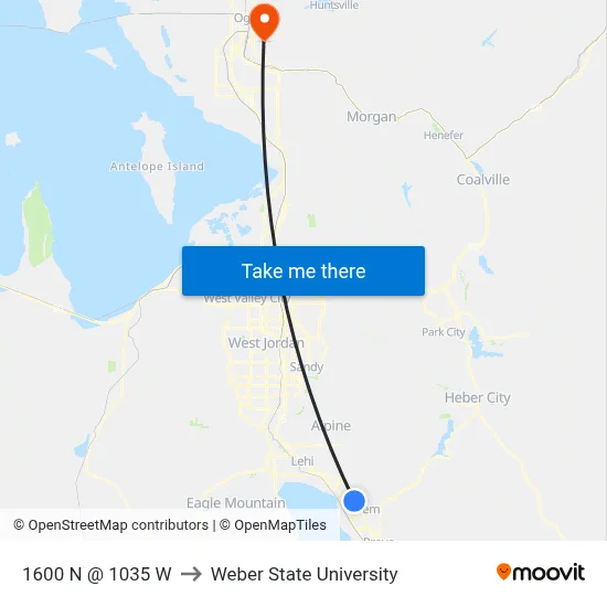 1600 N @ 1035 W to Weber State University map