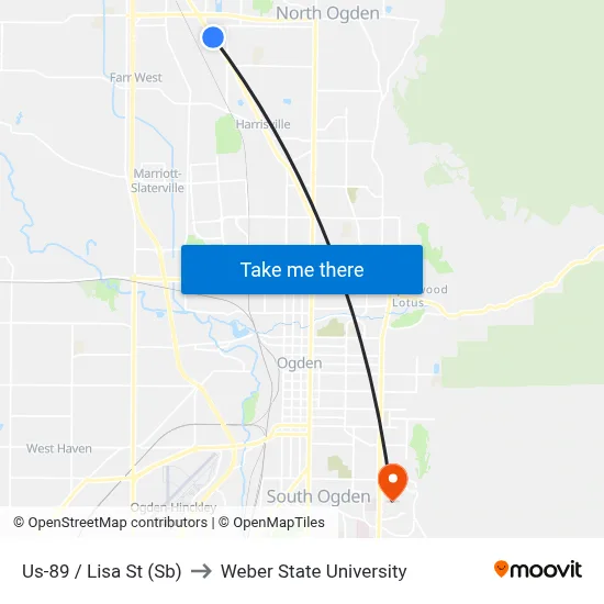 Us-89 / Lisa St (Sb) to Weber State University map