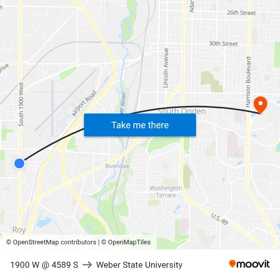 1900 W @ 4589 S to Weber State University map