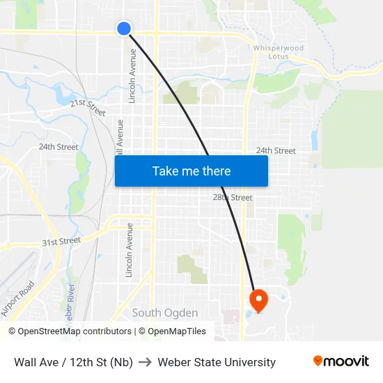 Wall Ave / 12th St (Nb) to Weber State University map