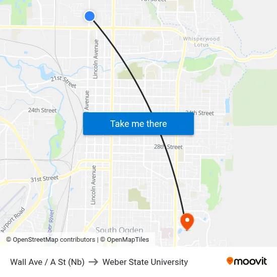 Wall Ave / A St (Nb) to Weber State University map