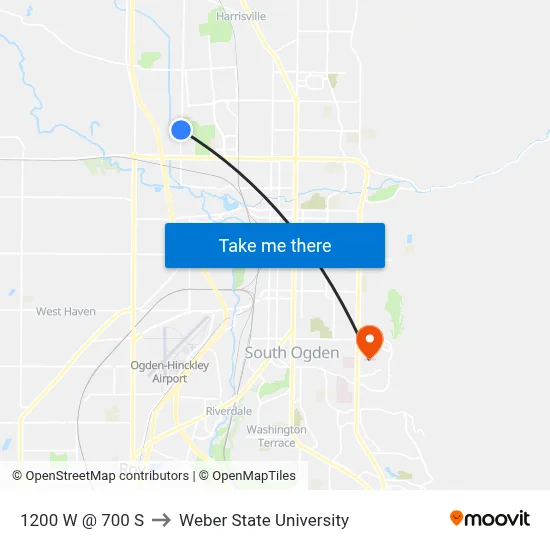 1200 W @ 700 S to Weber State University map