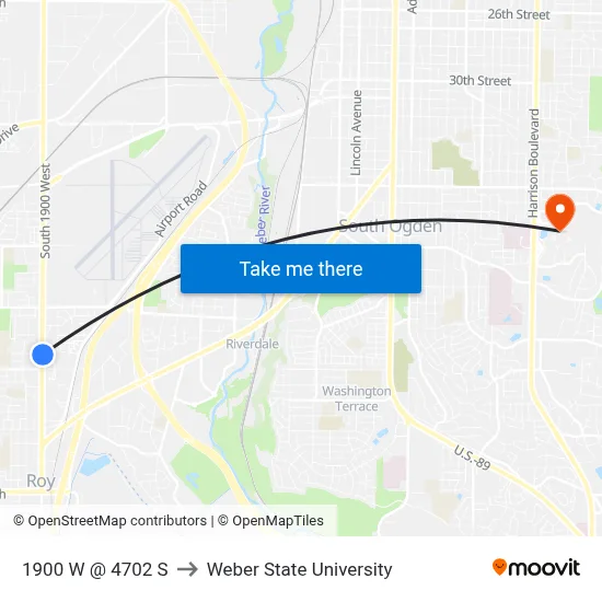 1900 W @ 4702 S to Weber State University map