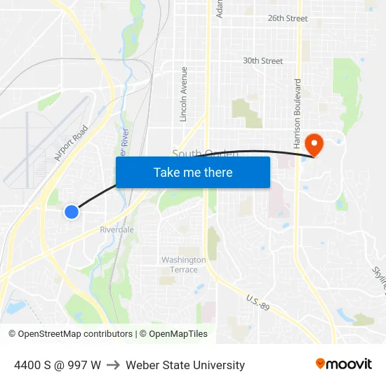 4400 S @ 997 W to Weber State University map
