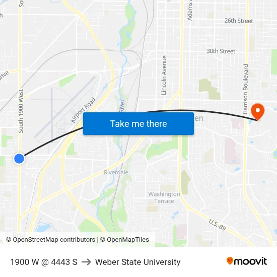 1900 W @ 4443 S to Weber State University map