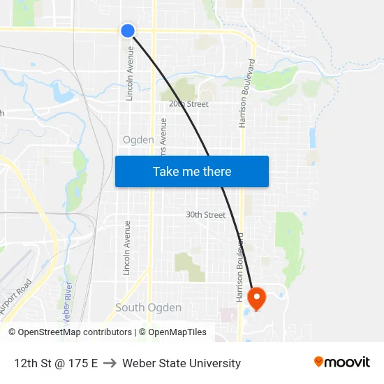 12th St @ 175 E to Weber State University map