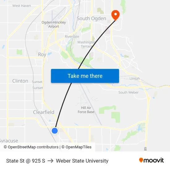 State St @ 925 S to Weber State University map