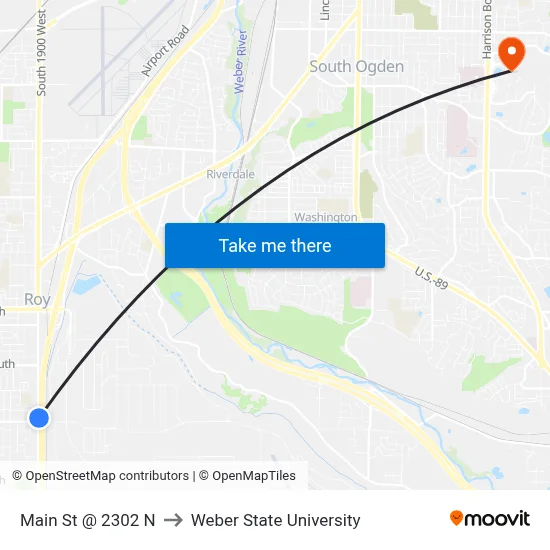 Main St @ 2302 N to Weber State University map