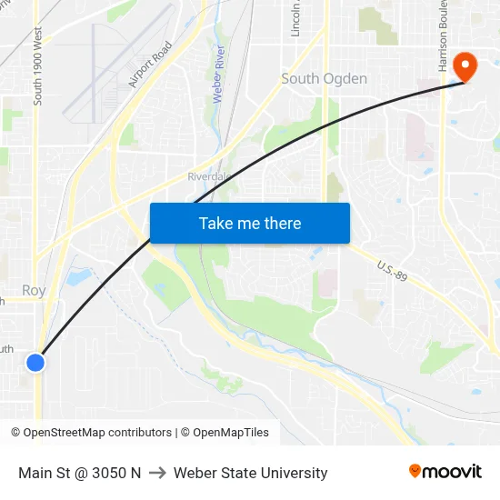Main St @ 3050 N to Weber State University map