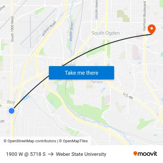 1900 W @ 5718 S to Weber State University map