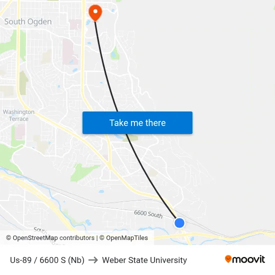 Us-89 / 6600 S (Nb) to Weber State University map