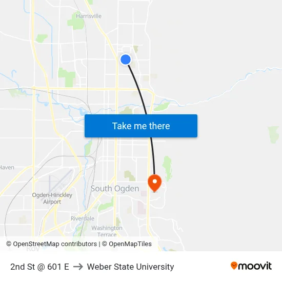 2nd St @ 601 E to Weber State University map