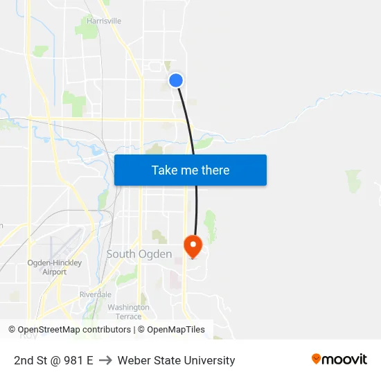 2nd St @ 981 E to Weber State University map