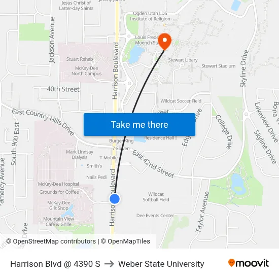 Harrison Blvd @ 4390 S to Weber State University map