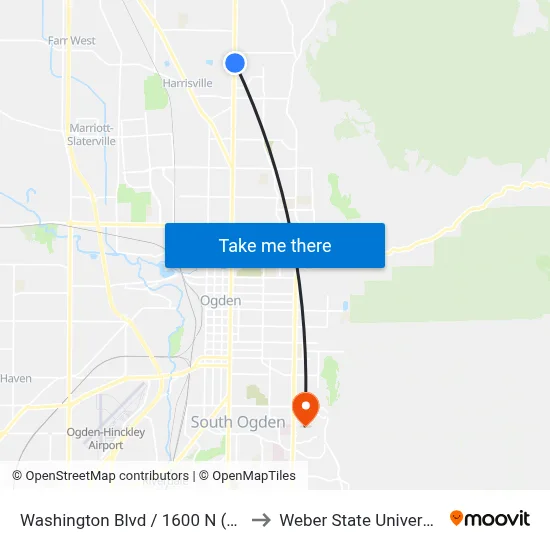 Washington Blvd / 1600 N (Nb) to Weber State University map