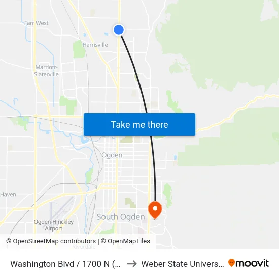 Washington Blvd / 1700 N (Sb) to Weber State University map