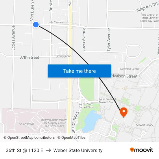 36th St @ 1120 E to Weber State University map