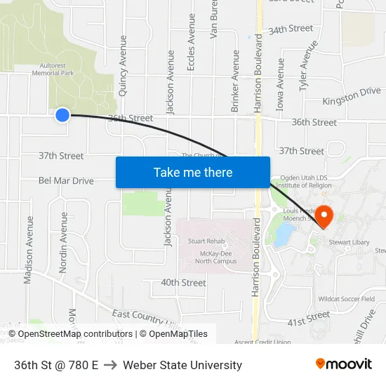 36th St @ 780 E to Weber State University map