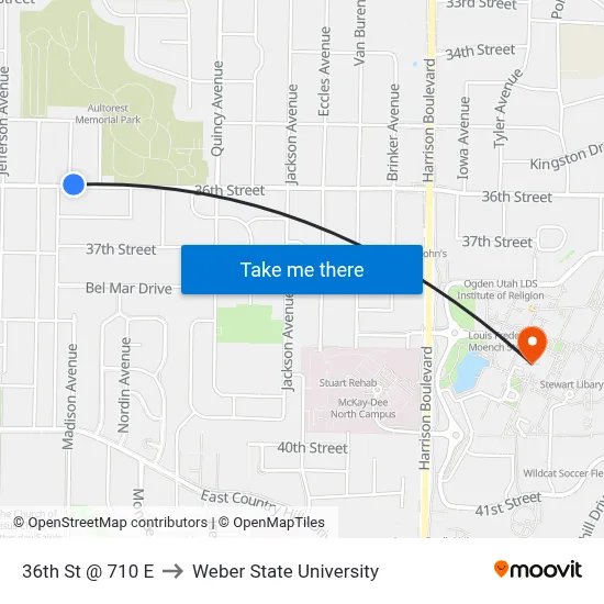 36th St @ 710 E to Weber State University map