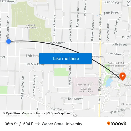 36th St @ 604 E to Weber State University map