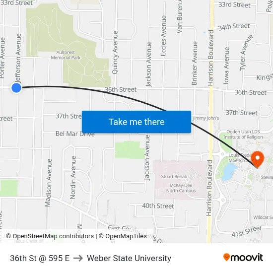 36th St @ 595 E to Weber State University map
