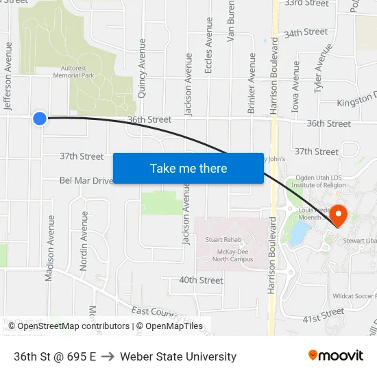 36th St @ 695 E to Weber State University map