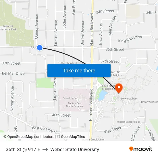 36th St @ 917 E to Weber State University map