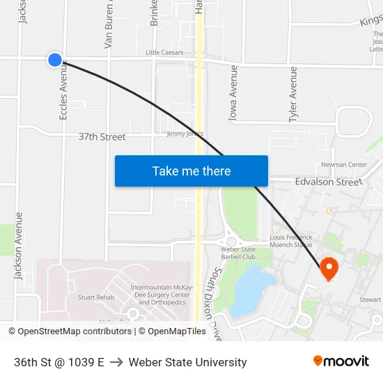 36th St @ 1039 E to Weber State University map