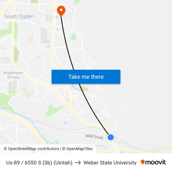 Us-89 / 6550 S (Sb) (Uintah) to Weber State University map
