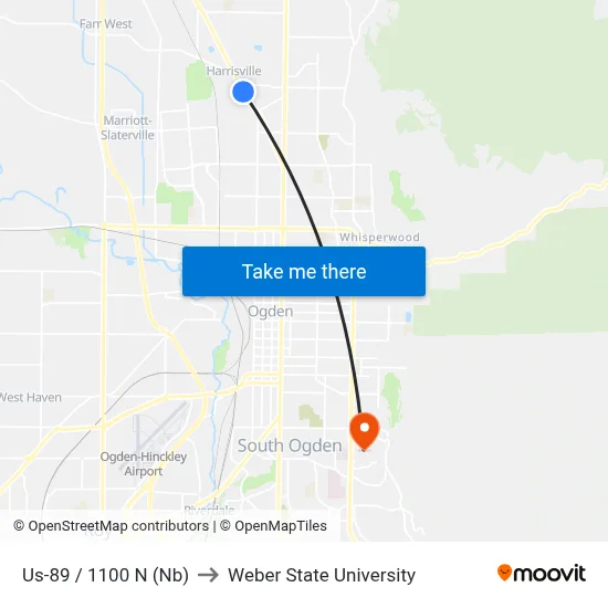 Us-89 / 1100 N (Nb) to Weber State University map